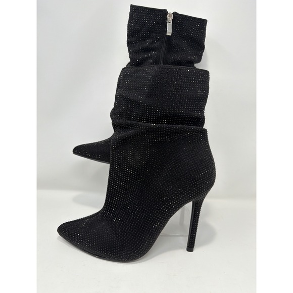 NWT Forever 21 Womens Black Rhinestone Stiletto Heel Ankle Boots Size 8 - Picture 2 of 11